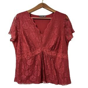 Apt. 9 Lace Overlay Babydoll‎ Top Size 1X Red Dainty Cottage Y2K Women’s